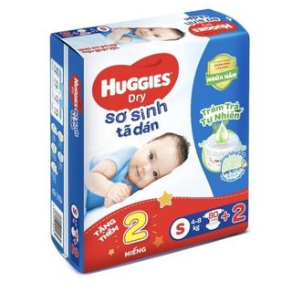Bỉm - Tã dán sơ sinh Huggies cộng miếng size S 80 + 2 miếng (4 - 8kg)