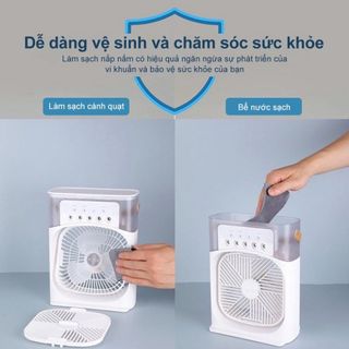 Quạt Điều Hòa Hơi Nước Mini 600ml , Quạt Phun Sương Tạo Ẩm Làm Mát Để Bàn Văn Phòng 5 Vòi Phun Đèn Led Nhiều Màu Báo Thức