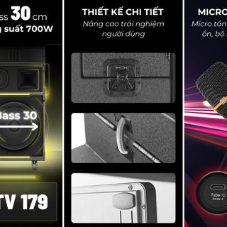 Loa Màn Hình Karaoke KTV179 Cao Cấp 2024 Màn Hình Lớn 25inch, Gập 180 Độ, Bass 30 Siêu Uy Lực Kèm 2 Micro Pin Sạc Type C