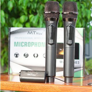 Micro Karaoke Không Dây, Bộ 2 Mic MTMAX G03 Chống Hú, Hút Âm Cực Tốt, Bắt Sóng Xa