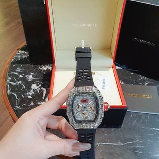 ĐỒNG HỒ NAM DÂY CAO SU TRUNG CẤP RI.CHA MI.LLE MẶT CHỮ NHẬT ĐÍNH ĐÁ SANG CHẢNH 1