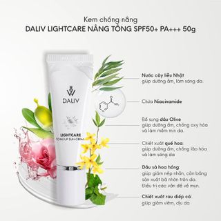 [ Tìm Đại Lý - CÓ HÀNG TẶNG KÈM] Kem chống nắng Daliv Lightcare nâng tông SPF50+ PA+++ 50g