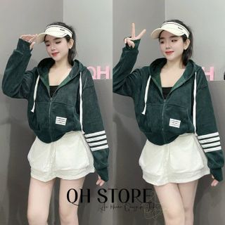 ÁO KHOÁC NHUNG TĂM NỮ DÁNG LỬNG TRƠN THÊU 4 SỌC TAY CHẤT VẢI NHUNG DÀY THỜI TRANG - HTM FASHION giá sỉ