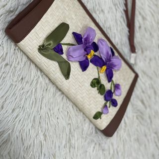 Giỏ túi xách túi cói ví cầm tay thêu hoa lan