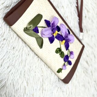 Giỏ túi xách túi cói ví cầm tay thêu hoa lan
