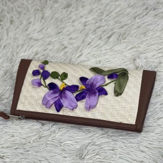 Giỏ túi xách túi cói ví cầm tay thêu hoa lan