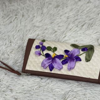 Giỏ túi xách túi cói ví cầm tay thêu hoa lan