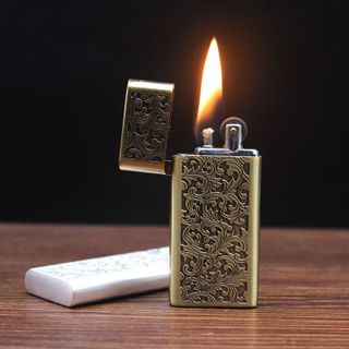 BẬT LỬA SLIM XĂNG ĐÁ CỔ 1 BÁNH XE HÌNH HOA VĂN - XÀI XĂNG