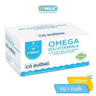 Thùng 48 bịch Sữa Dinh Dưỡng Tiệt Trùng VPMilk Omega Có Đường/Ít Đường/Không Đường (220ml)