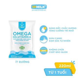 Thùng 48 bịch Sữa Dinh Dưỡng Tiệt Trùng VPMilk Omega Có Đường/Ít Đường/Không Đường (220ml)