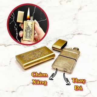 BẬT LỬA SLIM XĂNG ĐÁ CỔ 1 BÁNH XE HÌNH QUAN CÔNG - XÀI XĂNG