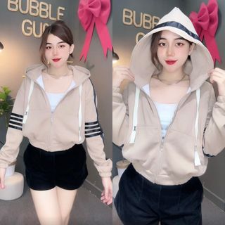 Áo Khoác Thun 2 Da Thom Sọc Viền 6 Túi Dưới 60KG BUBBLE GUM Jacket Nữ Top