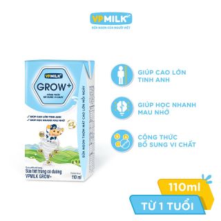 Thùng 48 hộp sữa Tiệt Trùng VPMilk Grow+ Có Đường/Ít Đường/ Vị Dâu (110ml/180ml) giá sỉ
