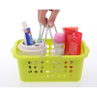 Giỏ nhựa đựng đồ có quay xách cỡ trung màu xanh lá nội địa Nhật Bản - Sanada