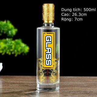 Chai thủy tinh trụ tròn 500ml nắp bi nhưa hoa văn rồng nổi dung tích 500ml M75 giá sỉ