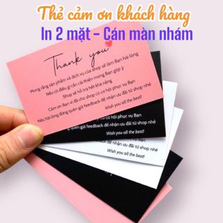 Card Cám Ơn, Card Thank You, Thiệp Cảm Ơn - Size 9x5,4cm - Giấy C300 Cán Màng Mờ 2 Mặt Màu trắng hồng camđen Sang Trọng