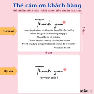 Card Cám Ơn, Card Thank You, Thiệp Cảm Ơn - Size 9x5,4cm - Giấy C300 Cán Màng Mờ 2 Mặt Màu trắng hồng camđen Sang Trọng