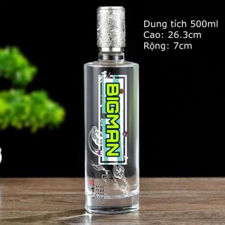Chai thủy tinh trụ tròn 500ml nắp bi nhưa hoa văn rồng nổi dung tích 500ml M75