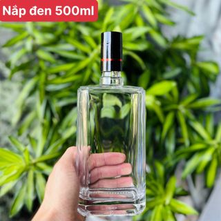 Chai thủy tinh dẹp chữ nhật cạnh bầu 2 bên nắp bi bạc hoặc đen dung tích 500ml M59