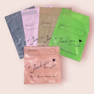 Cuộn 100 túi gói hàng niêm phong in sẵn chữ cảm ơn (thank you) loại dày đủ màu đủ size (MSP03) - 5 giây