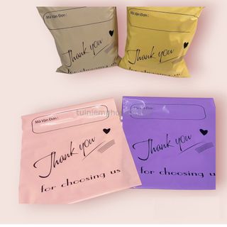 Cuộn 100 túi gói hàng niêm phong in sẵn chữ cảm ơn (thank you) loại dày đủ màu đủ size (MSP03) - 5 giây