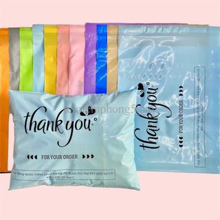 Cuộn 100 túi gói hàng niêm phong in sẵn chữ cảm ơn (thank you) loại dày đủ màu đủ size (MSP02) - 5 giây