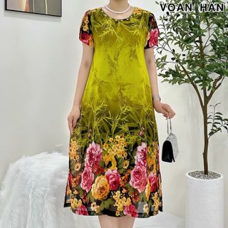 Váy đầm trung niên cho mẹ sang trọng bigsize cao cấp dự tiệc, đầm dáng suông che khuyết điểm bigsize M548