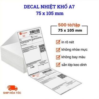 Tệp 500 Tờ Giấy In Nhiệt, Tem Dán Khổ A7 75x105mm Siêu Tiết Kiệm - 5 Giây giá sỉ