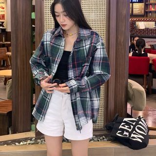 Áo khoát flanel caro dây kéo cổ bẻ hot trend