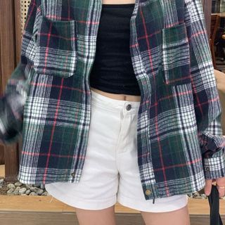 Áo khoát flanel caro dây kéo cổ bẻ hot trend