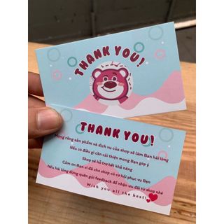 Card Cám Ơn, Card Thank You, Thiệp Cảm Ơn mẫu gấu losto- Size 9x5,4cm - Giấy C300 Cán Màng Mờ 2 mặt