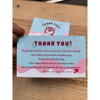 Card Cám Ơn, Card Thank You, Thiệp Cảm Ơn mẫu gấu losto- Size 9x5,4cm - Giấy C300 Cán Màng Mờ 2 mặt