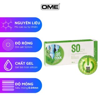 Bao cao su SO COOL size 52mm siêu mỏng, hương bạc hà 12 cái/ hộp
