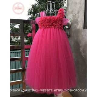 Váy đầm bé gái ❤️FREESHIP❤️ Váy công chúa hồng sen quai trễ cho bé dự tiệc giá sỉ
