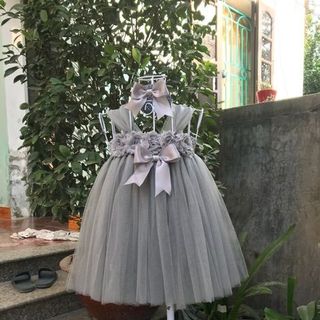 Đầm tutu cho bé ❤️FREESHIP❤️ Đầm tutu xám hoa 3D giá sỉ