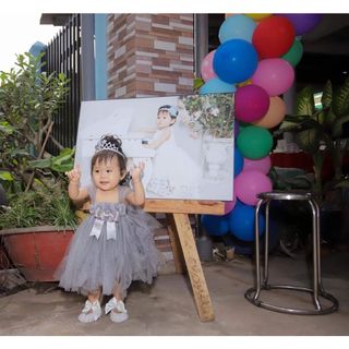 Đầm tutu cho bé ❤️FREESHIP❤️ Đầm tutu xám hoa 3D