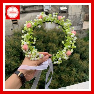 Vòng hoa đội đầu kỷ yêu hoa baby phối hoa tím