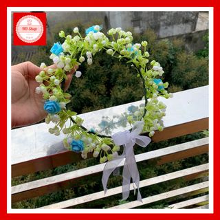 Vòng hoa đội đầu kỷ yêu hoa baby phối hoa hồng cam