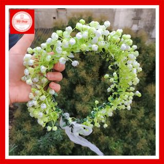 Vòng hoa đội đầu kỷ yêu hoa baby phối hoa hồng cam