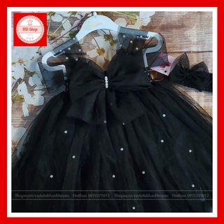 Đầm bé gái đen nơ đính đá có tặng kèm turban cho bé 1 tháng đến 2 tuổi, bé gái 2 tuổi đến 5 tuổi tặng bớm xinh