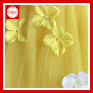 Đầm trẻ em ❤️FREESHIP❤️ Váy trẻ em vàng đính hoa tú cầu trắng vàng cho bé gái 1 tháng đến 6 tuổi