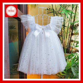 Đầm bé gái hồng cam cánh tiên voan sao