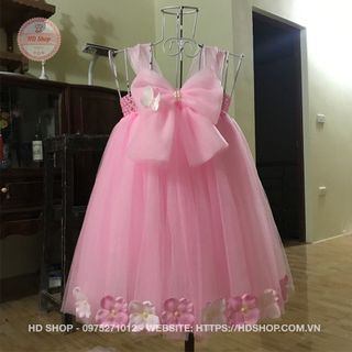 Đầm cho bé ❤️FREESHIP❤️ Đầm công chúa hồng phấn nơ 1 cho bé gái giá sỉ
