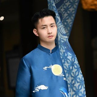 Ao dai nam Hạc xanh Navi trẻ trung, sang trọng xả sỉ giá cực cạnh tranh