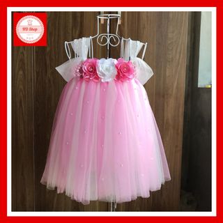 Váy cho bé, váy công chúa hồng phấn phối trắng cho bé gái từ 1 tháng đến 5 tuổi giá sỉ