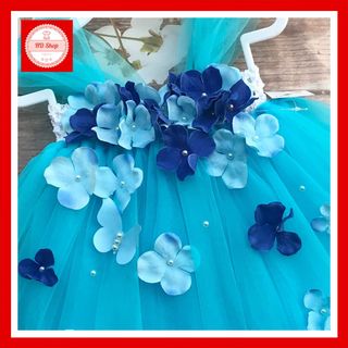 Đầm cho bé gái xanh trời đính hoa tú cầu giá sỉ