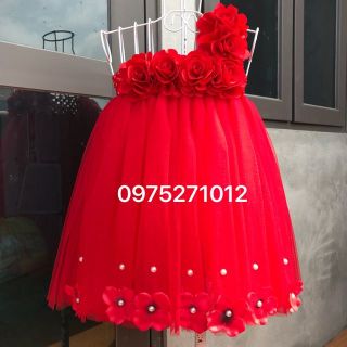 Váy cho bé gái ❤️FREESHIP❤️ Váy tutu đỏ hoa hồng 6 bông giá sỉ
