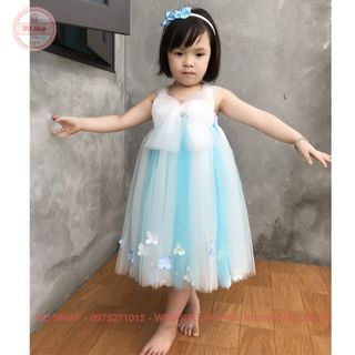 Váy công chúa cho bé ❤️FREESHIP❤️ Váy xanh thiên thanh phối trắng nơ trắng cho bé giá sỉ