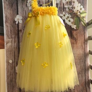 Váy công chúa ❤️FREESHIP❤️ Váy công chúa cho bé vàng hoa dải nơ tú cầu giá sỉ