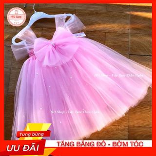Đầm bé gái, đầm cho bé gái 1 tháng đền 8 tuổi hồng phấn nơ đính đá